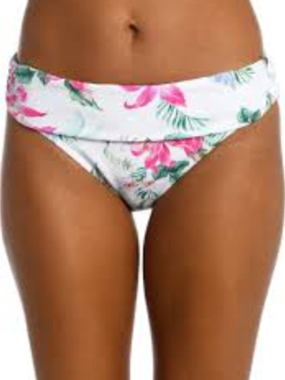 La Blanca Mystic Palms Shirred Band Hipster Bikini Bottoms – White Floral/Tropic